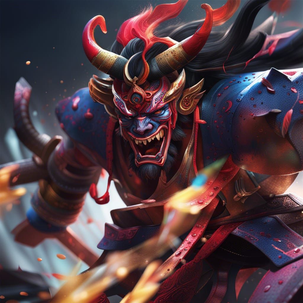 Detailed Ushi-oni Illustration in Splash Art Style