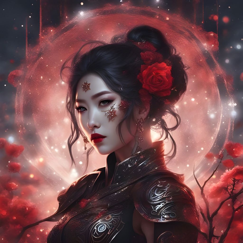 Hazel-Haired Gothic Warrior Under Starry Sky