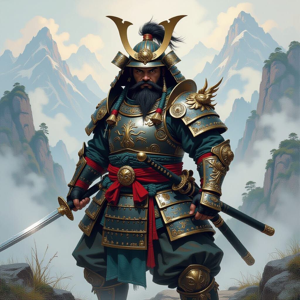 Dwarf Samurai Warrior in Ornate Armor