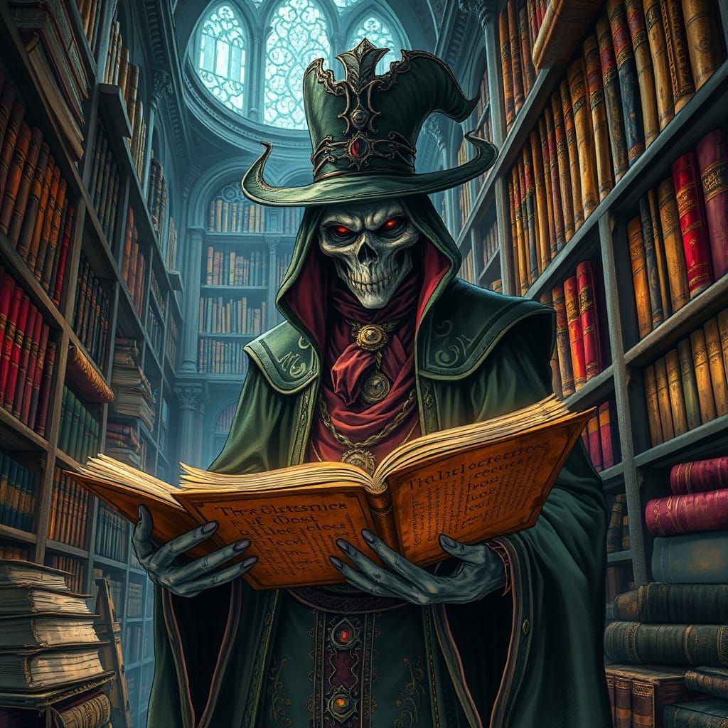 Mystical Gothic Library with Spectral Librarian