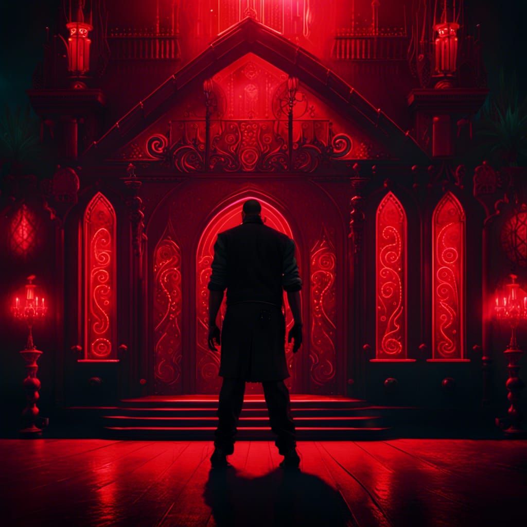 Gothic Nightclub: Bouncer in Red Light, Matte Painting