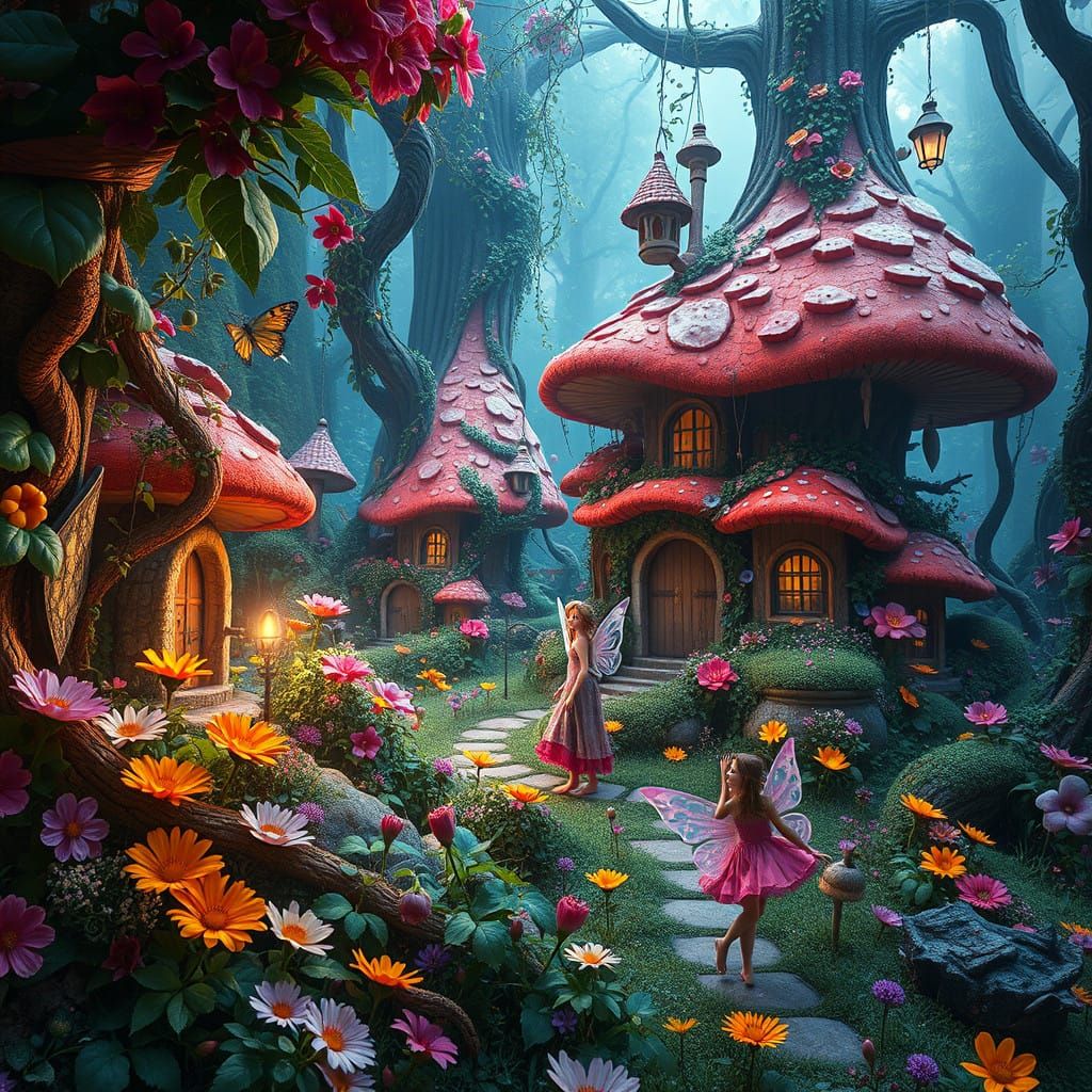 Whimsical Fairies Amidst Vibrant Forest Scenes