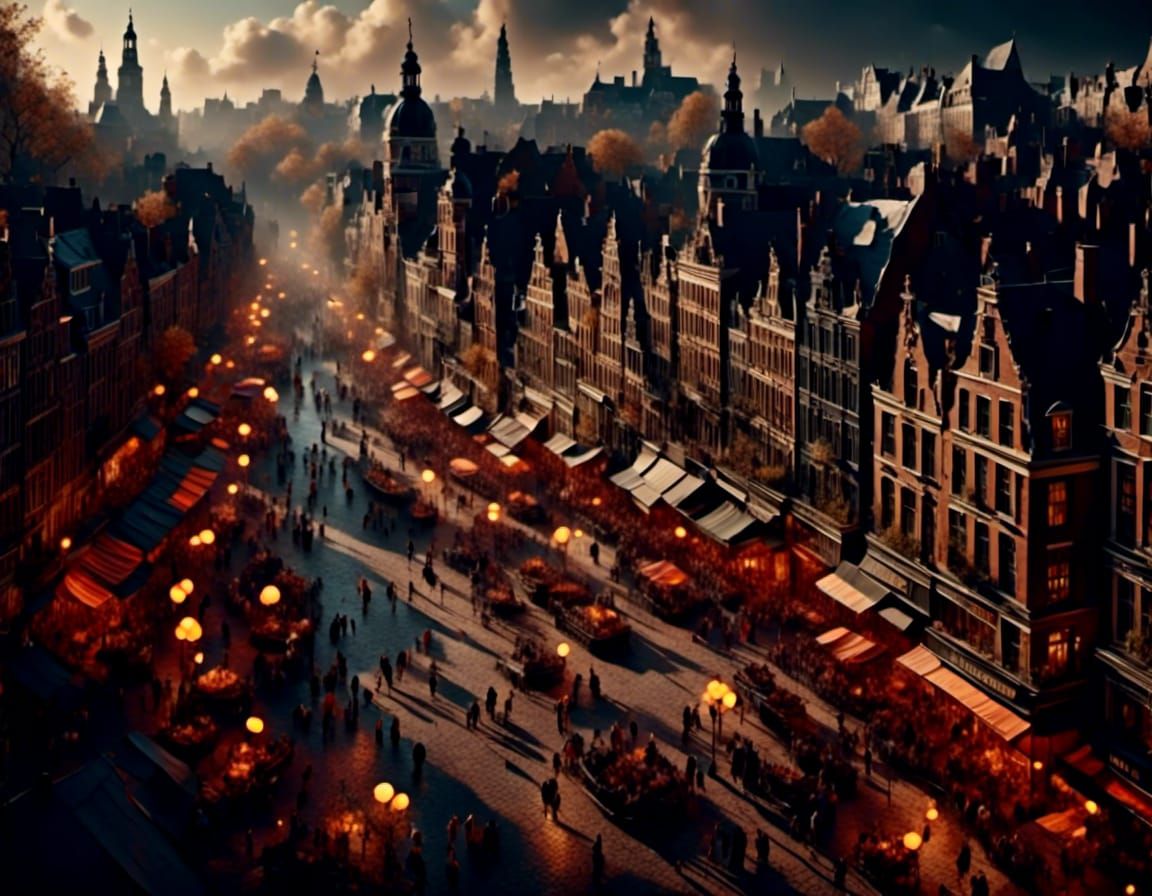 Amsterdam Octoberfest Street Scene in Isometric Style