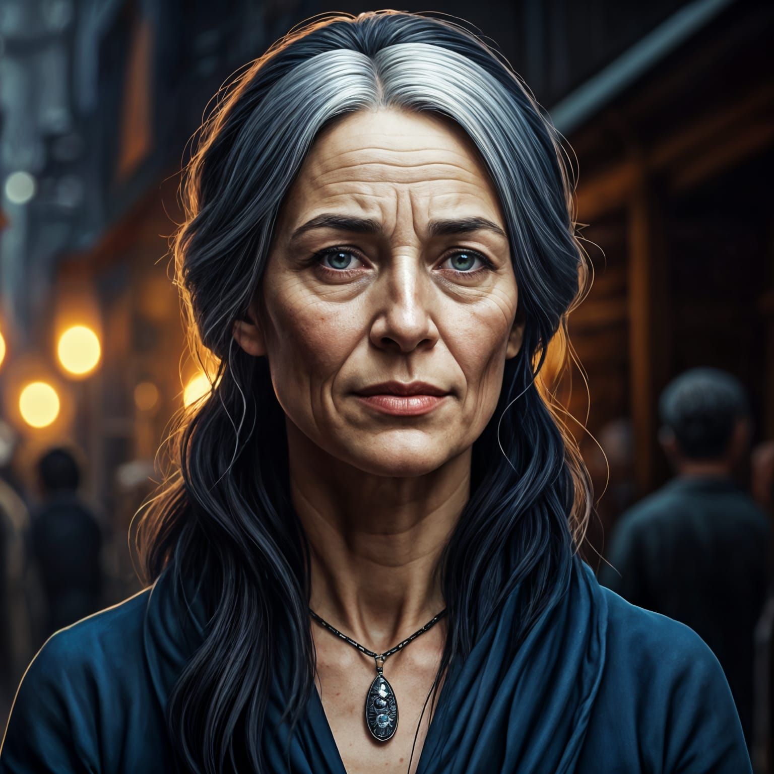 A Woman of Middle Years in a Busy Marketplace