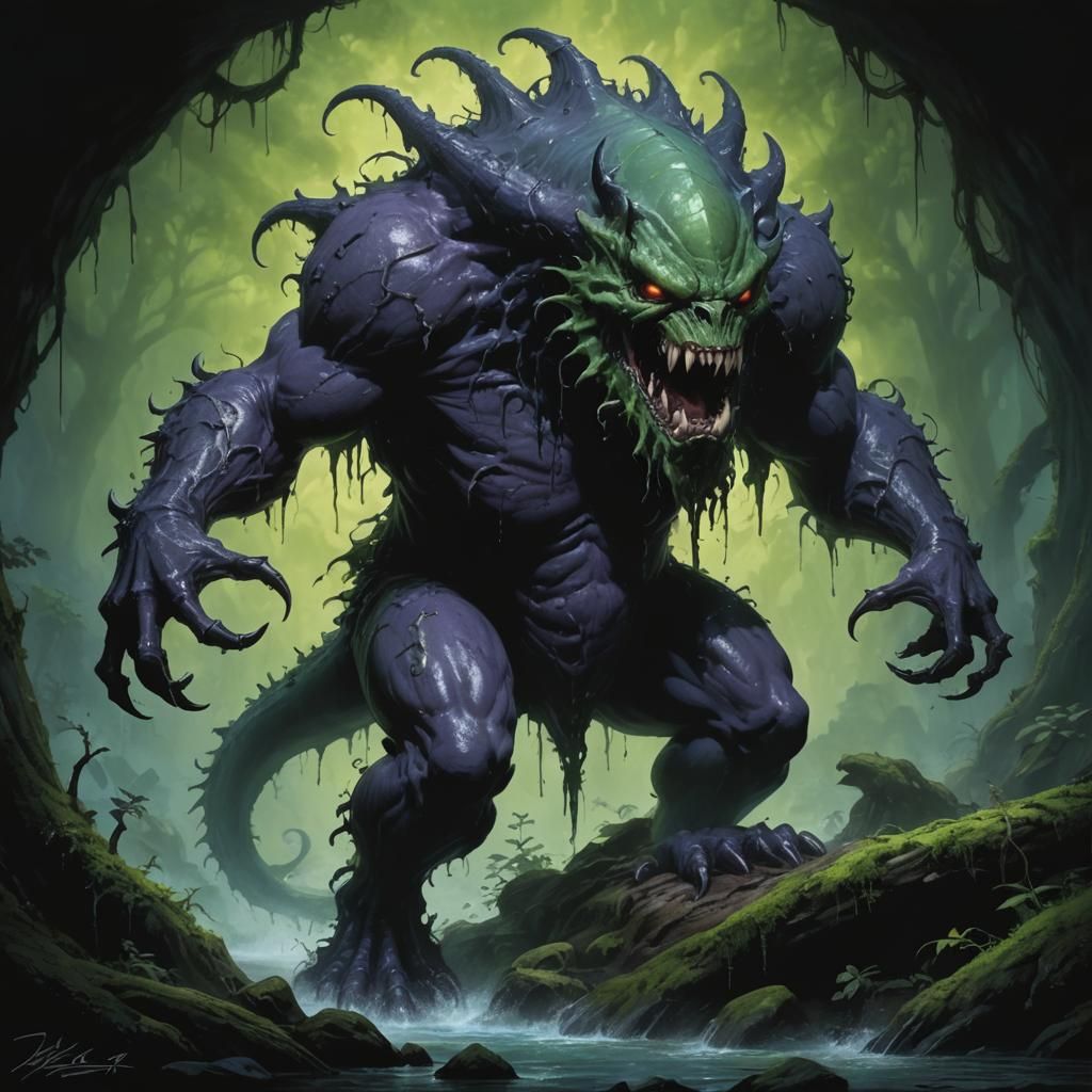 Octopus God Emerges in Twisted Room, Ink Illustration