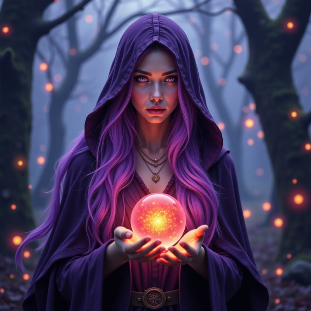 Mystical Wizard with Glowing Eyes in Enchanted Forest