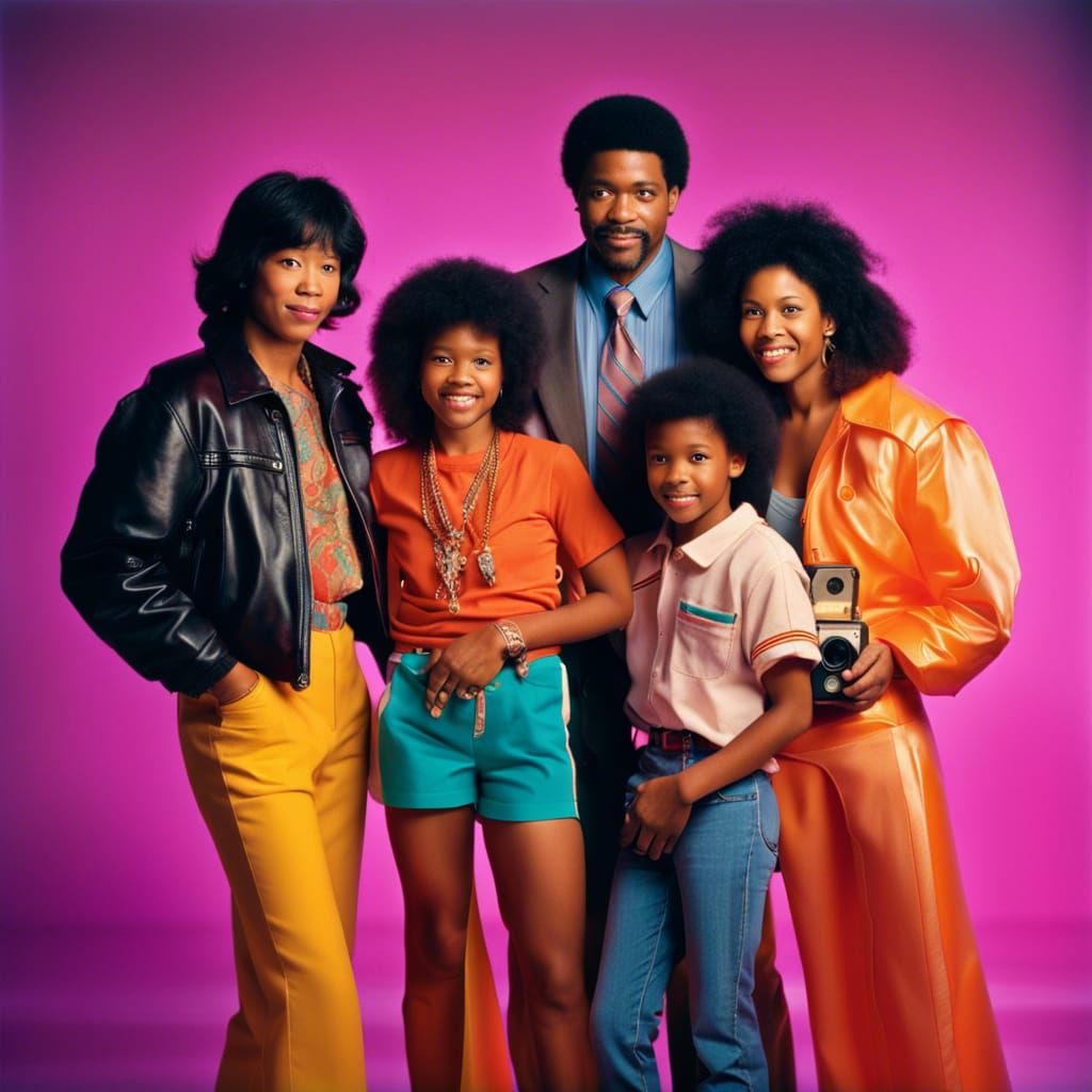 Vibrant 1980s Family Portrait with Neon Lights