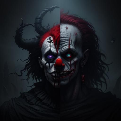 Nightmare Clown Devouring Face: Detailed Digital Art