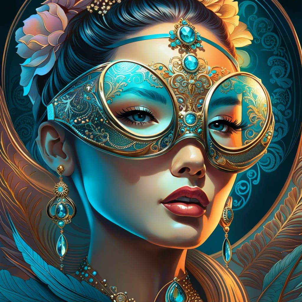 Baroque Woman with Teal Heart Glasses