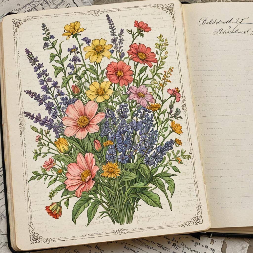 Vintage English Flower Garden Journal Card Design