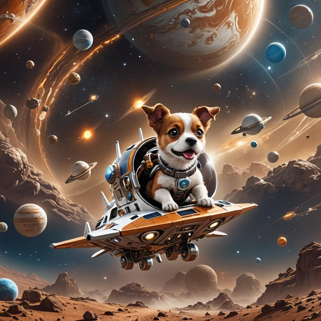 Dog Space Explorer in Detailed Matte Painting