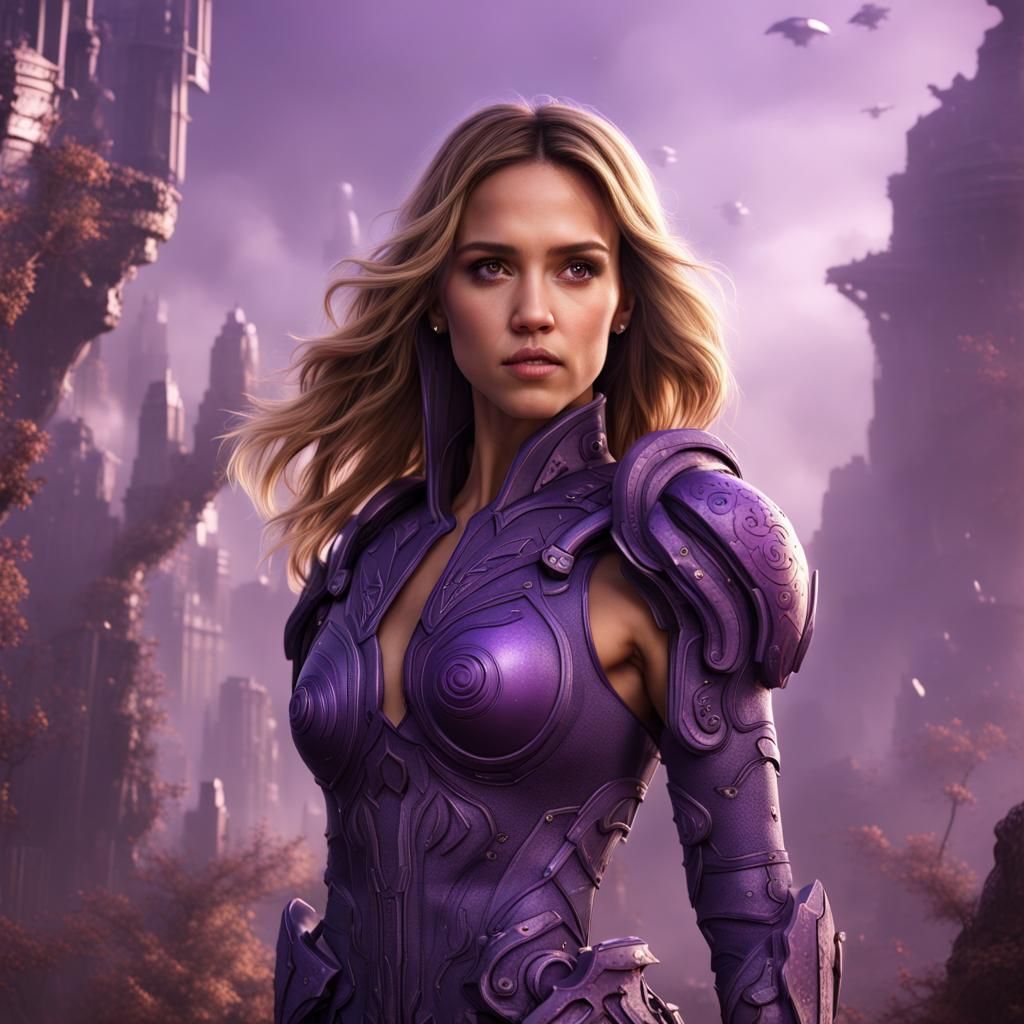 Purple-Skinned Woman: Detailed Matte Painting in 8K