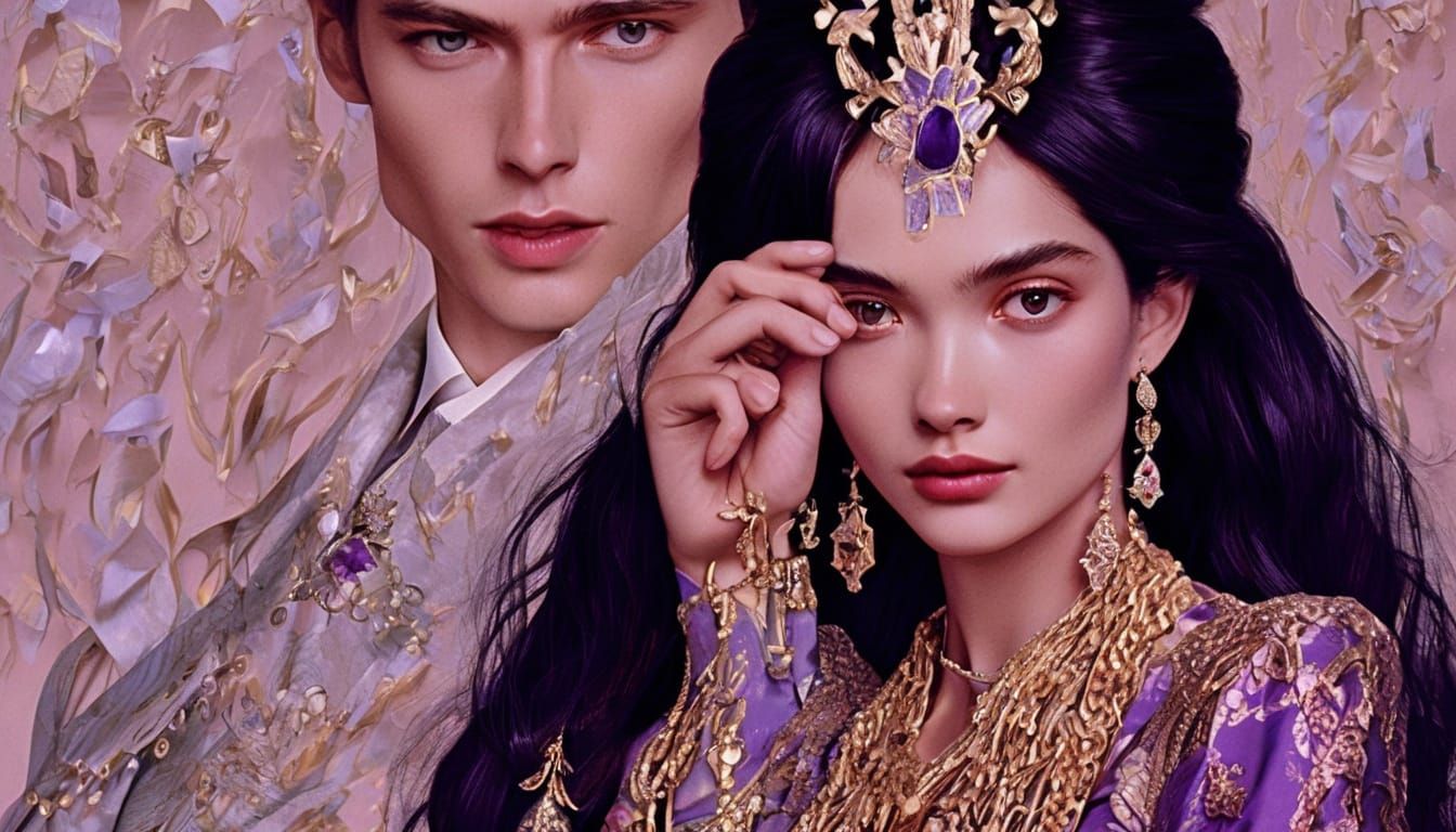 Anime Queen Portrait with Violet Flowers