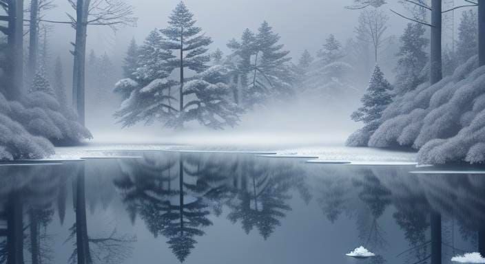 Origami Snowflakes Falling on Winter Forest