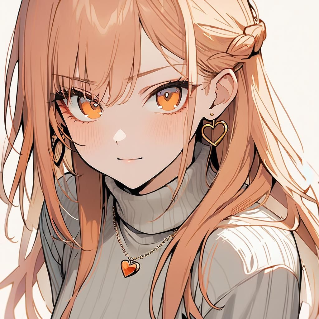 Animated Girl with Peach Hair and Orange Eyes