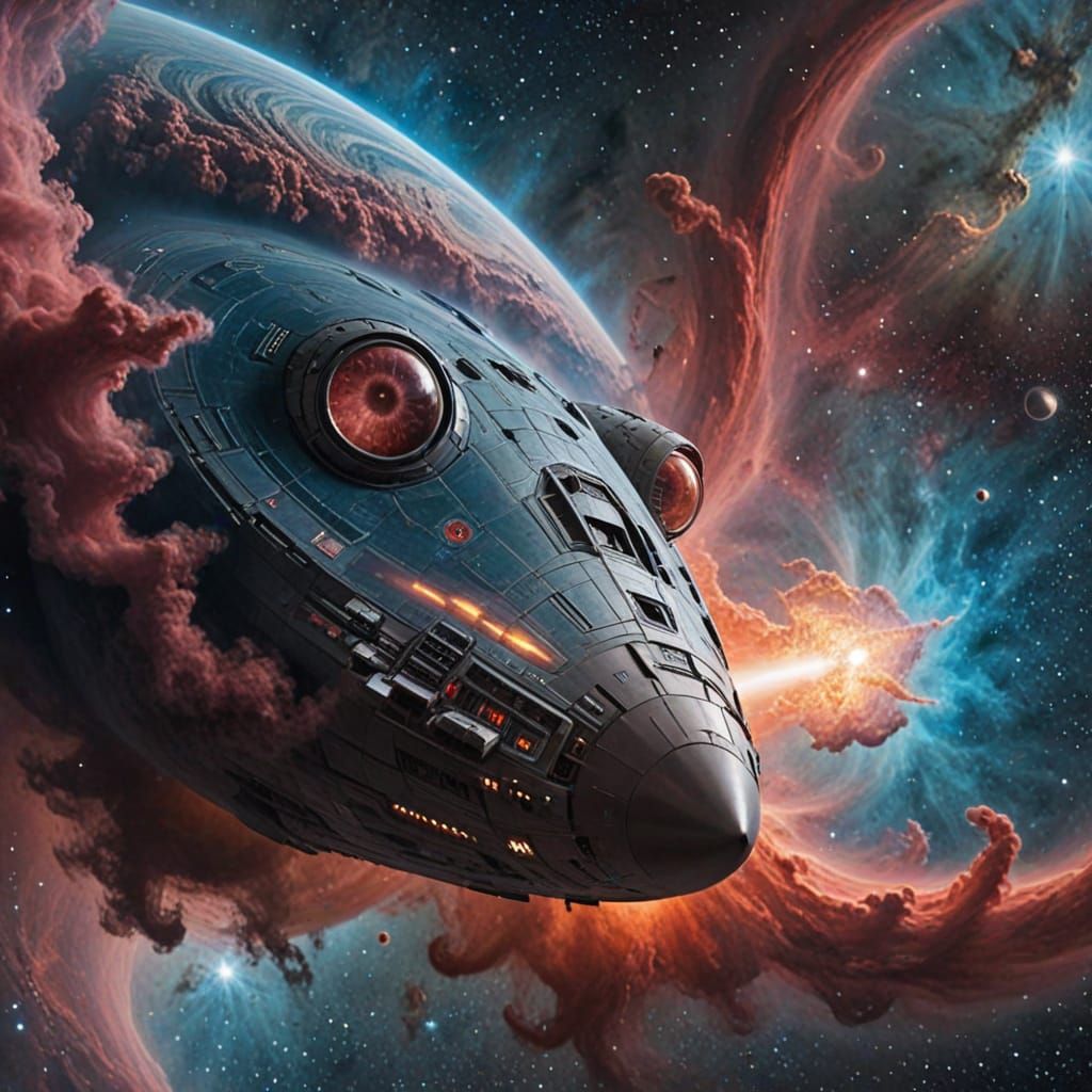 Cosmic Vessel Meets Celestial Ace in Nebula Encounter