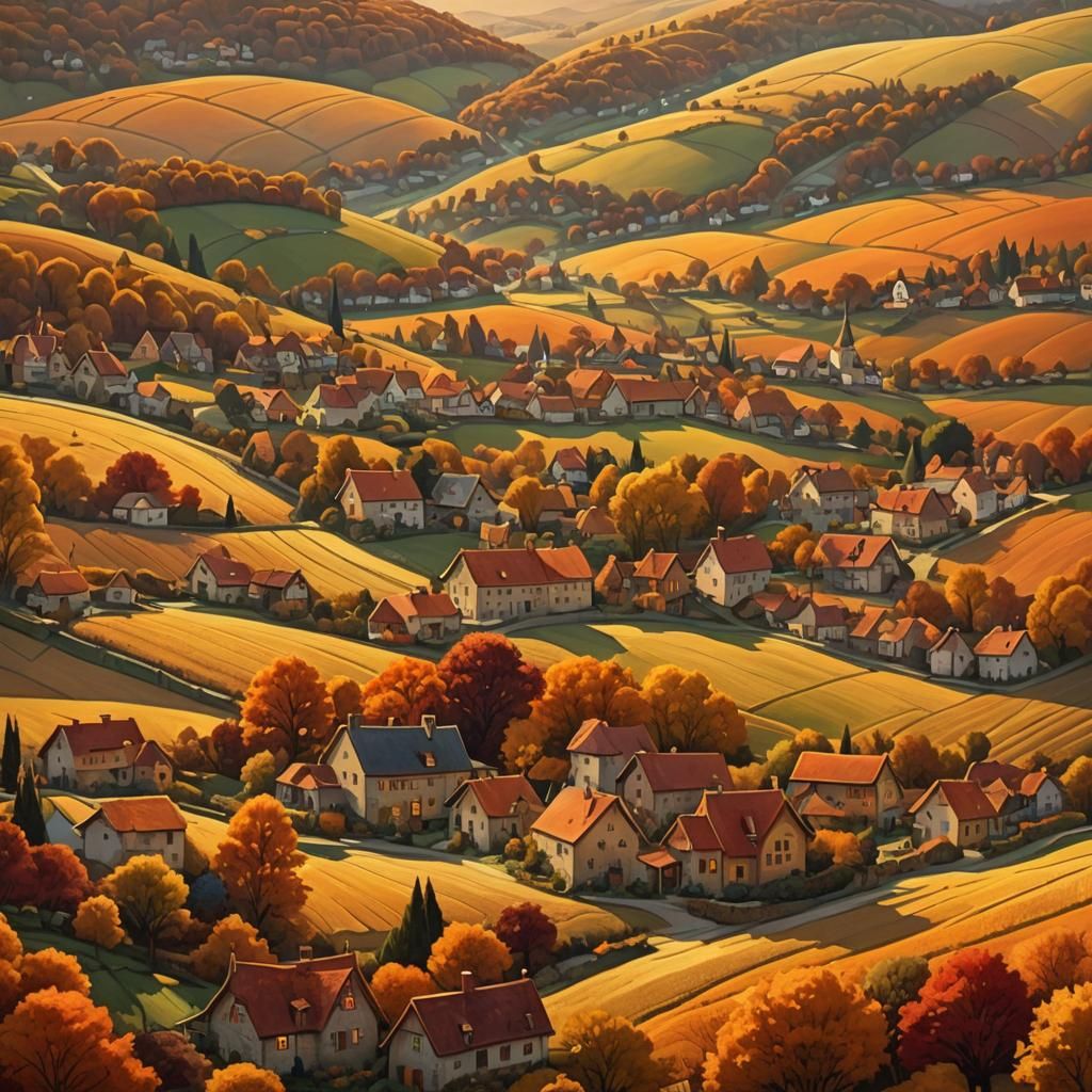 Autumn Village Landscape: Fantasy Concept Art