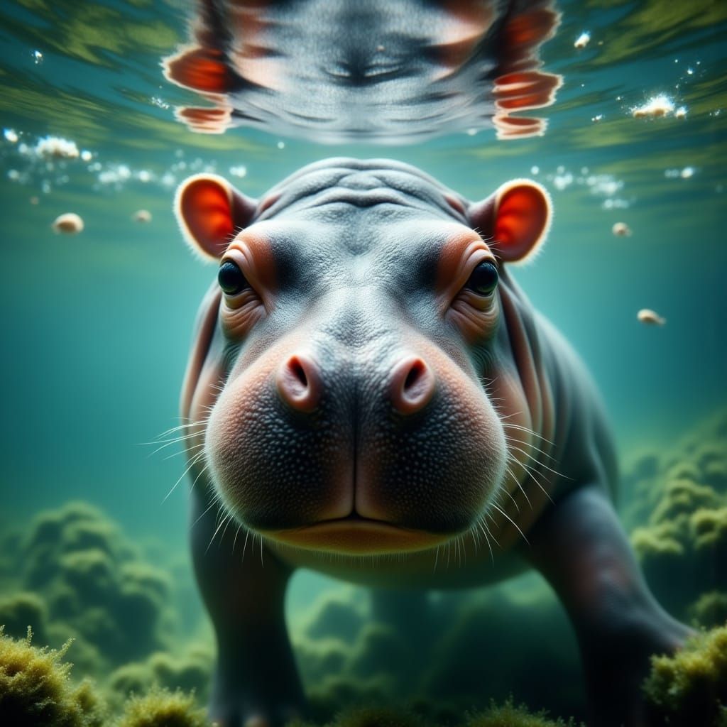 Baby Hippo Underwater: A Charming Portrait