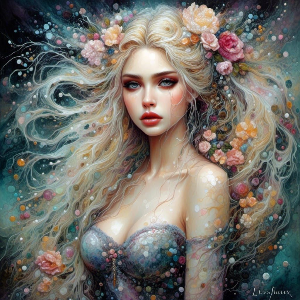 Beautiful French Gothic Lady in Watercolor Splash Art