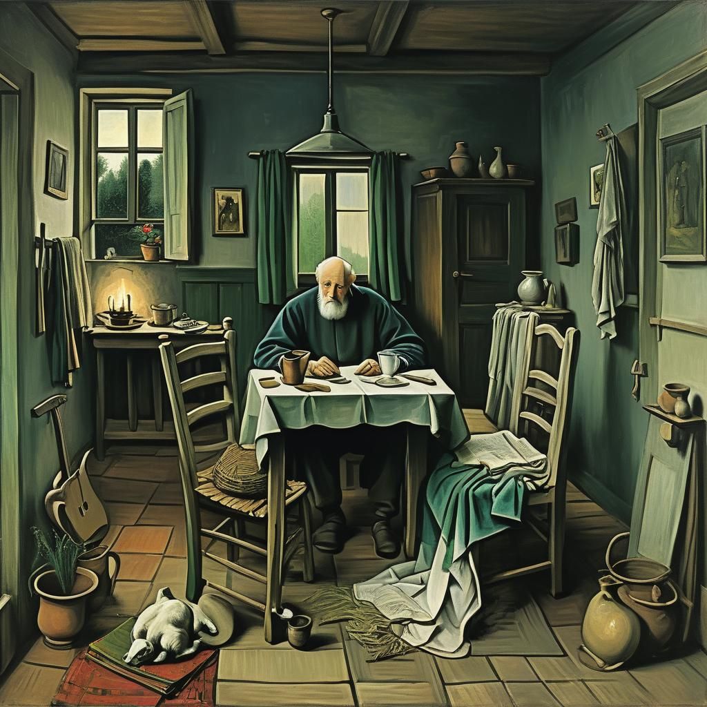 Cozy Pastoral House in Cubist Realism Style