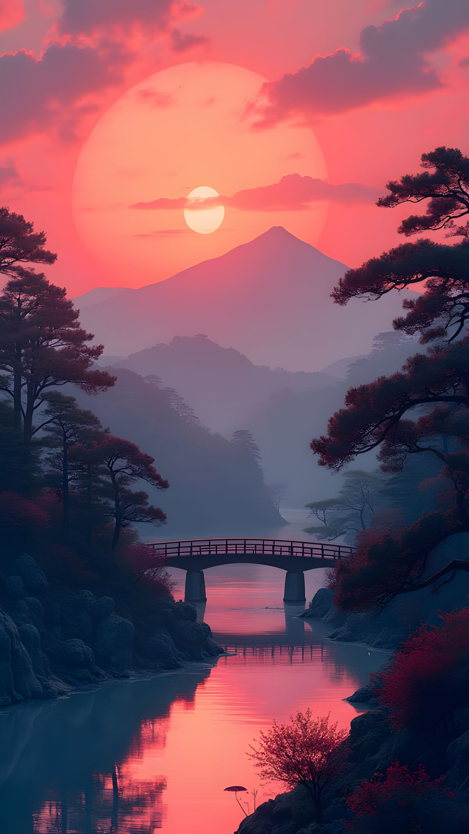 Serene Japanese Sunset Landscape