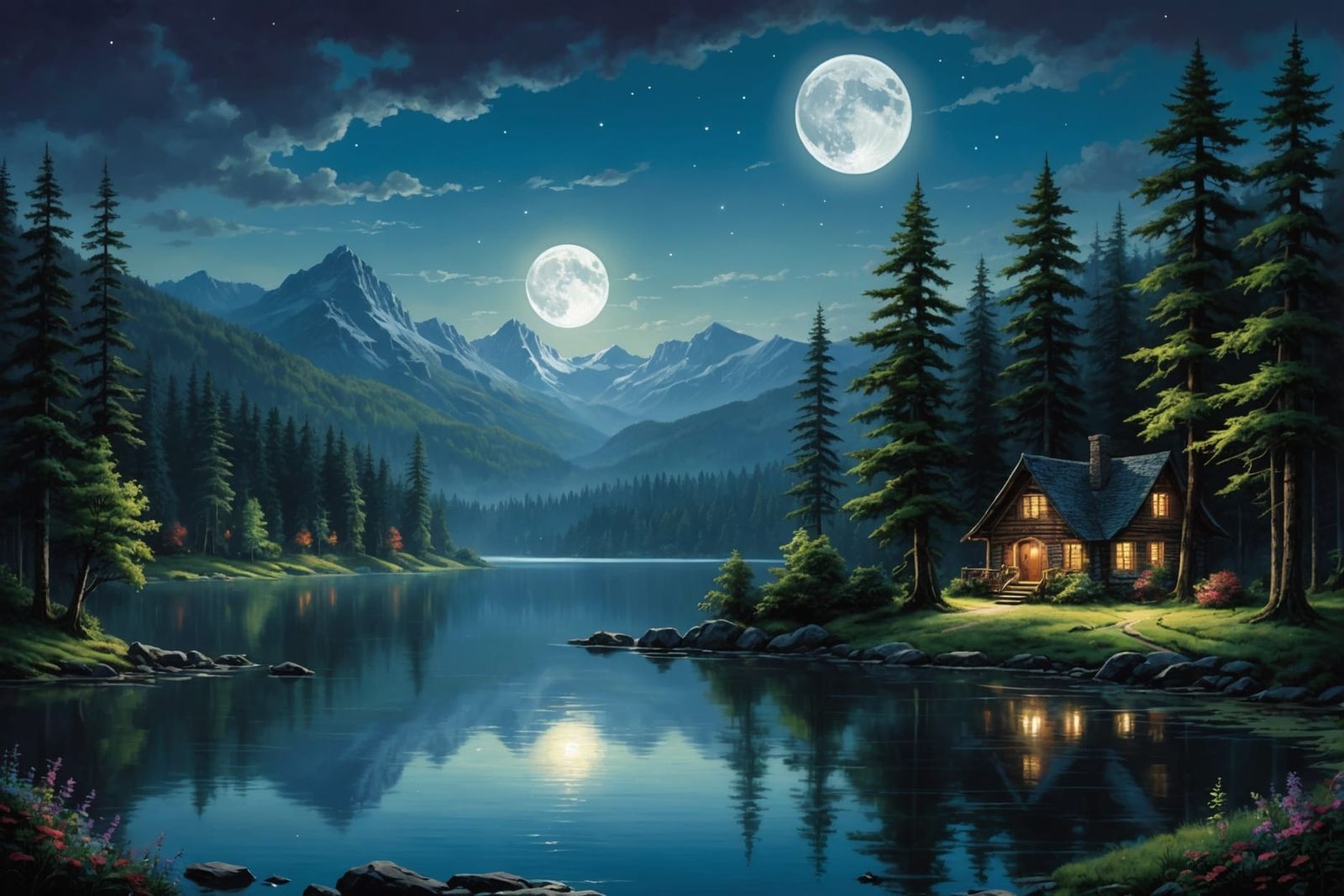 Enchanted Moonlight Landscape with Ethereal Glow