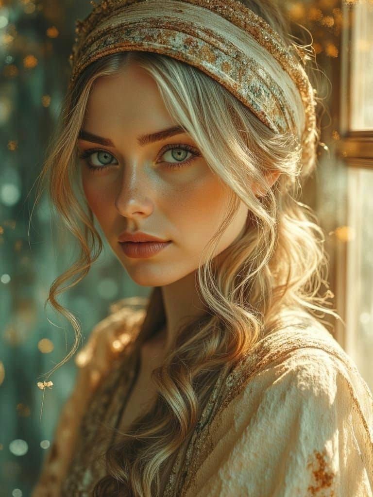 Ethereal Woman Portrait with Silver Hair and Green Eyes