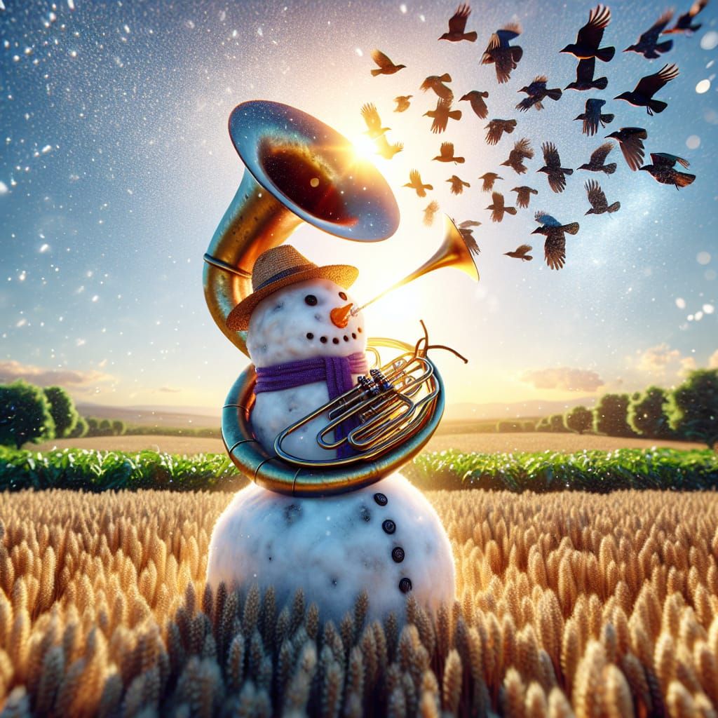 Scarecrow Snowman's Summer Tuba Serenade in Magic Realism