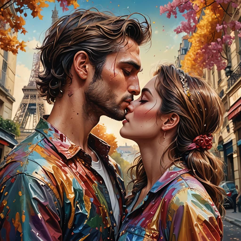 Romantic Kiss in Paris with Eiffel Tower