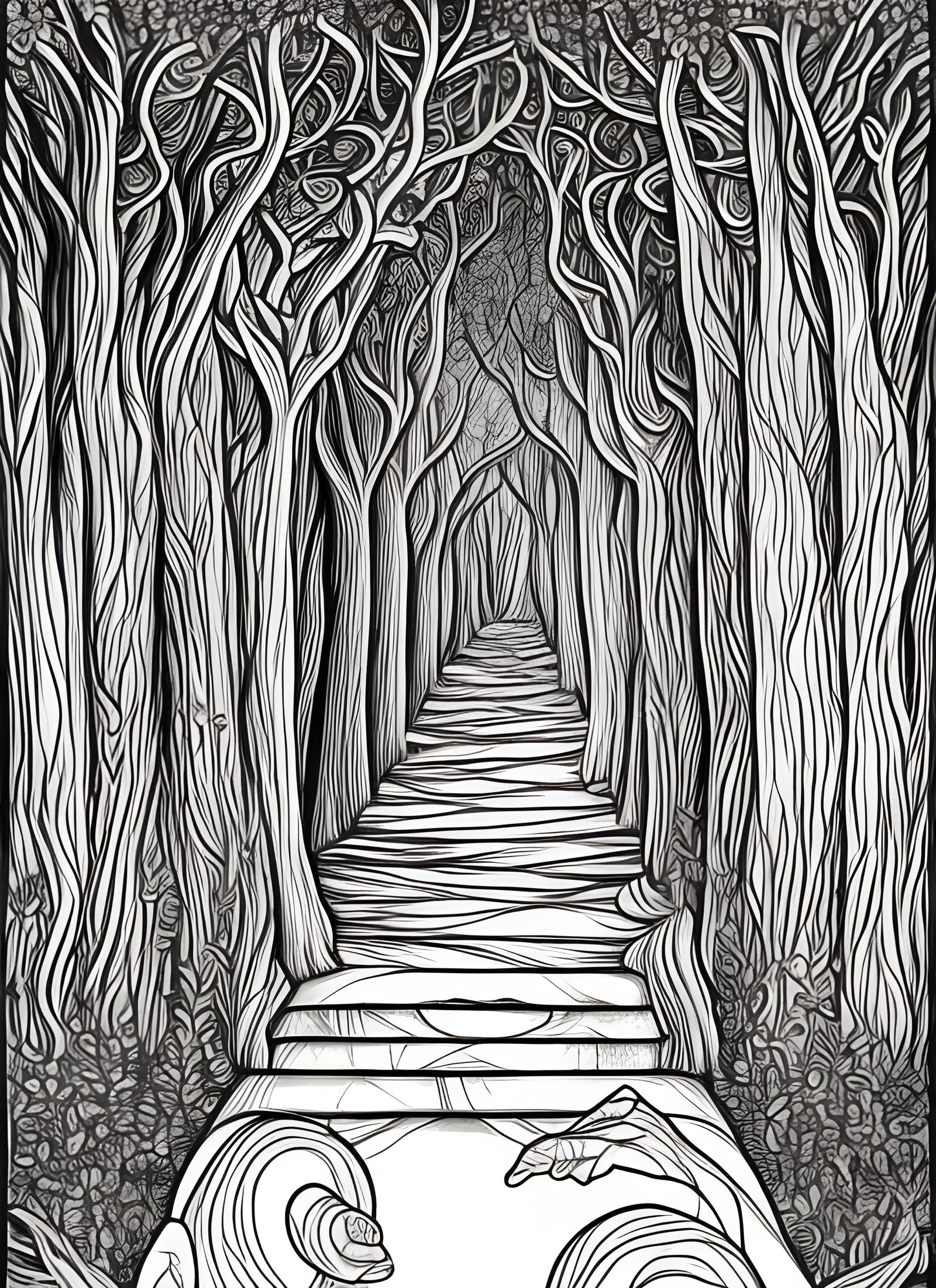 Labyrinth Doorway in Mushroom Forest, Ink Drawing
