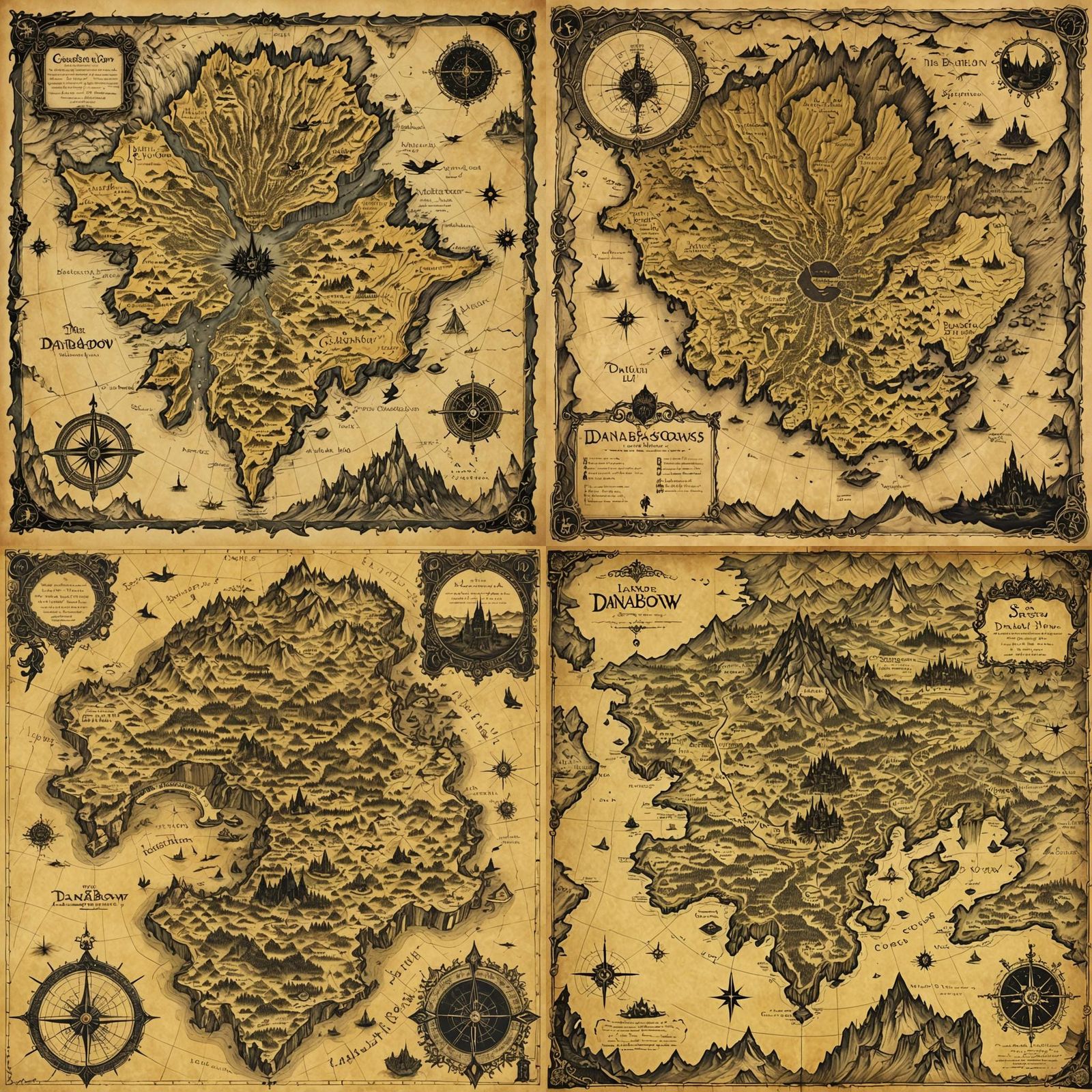 Fantasy Map of Danabow on Aged Paper