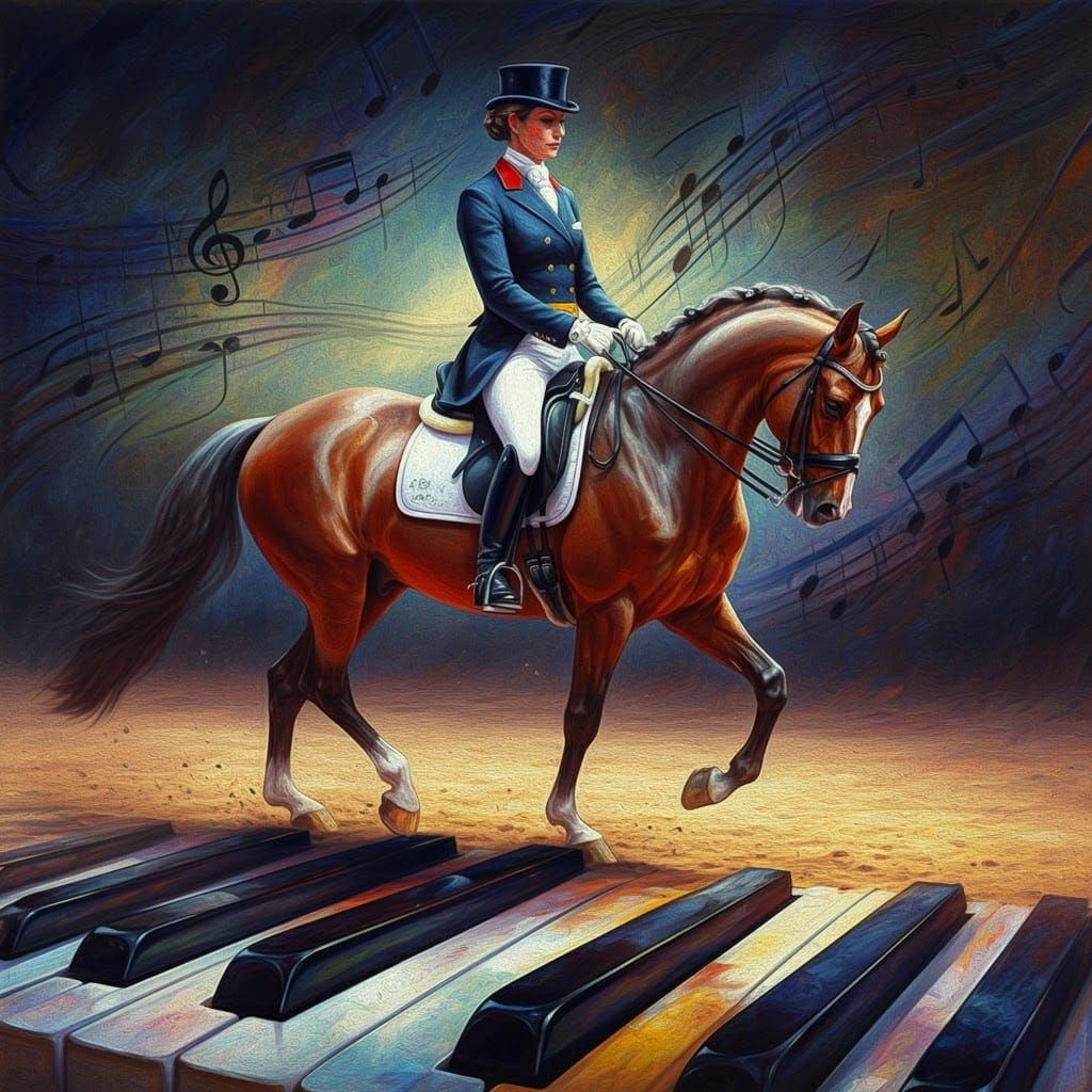 Dressage on Piano Keys: Art Brut Oil Painting