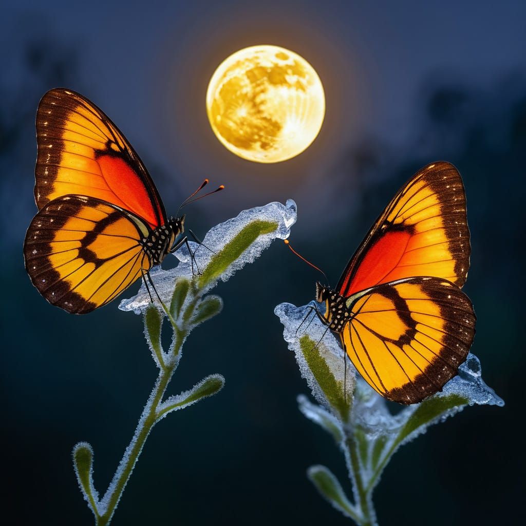 Luminous Butterflies Dance Under the Glowing Yellow Moon