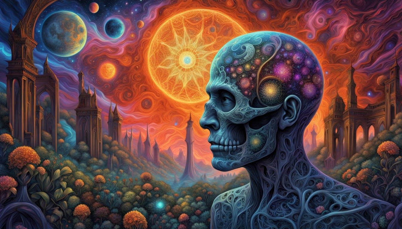 Bone Collector in Gothic Bone Garden, Cosmic Art Style