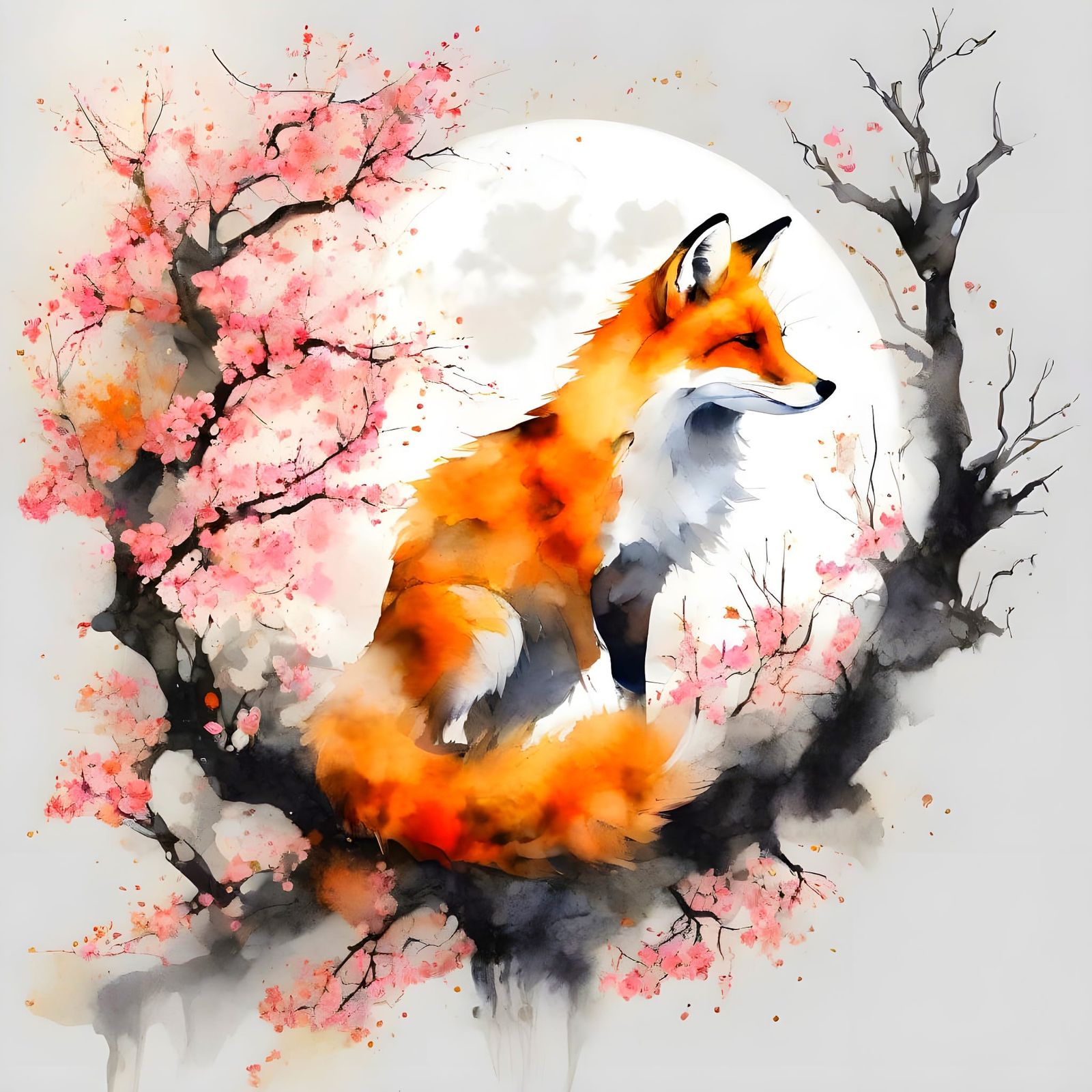 Sakura Fox Under the Celestial Moon