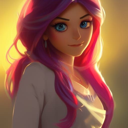 Sunset Shimmer Portrait by Rutkowski, Artgerm, and Mucha