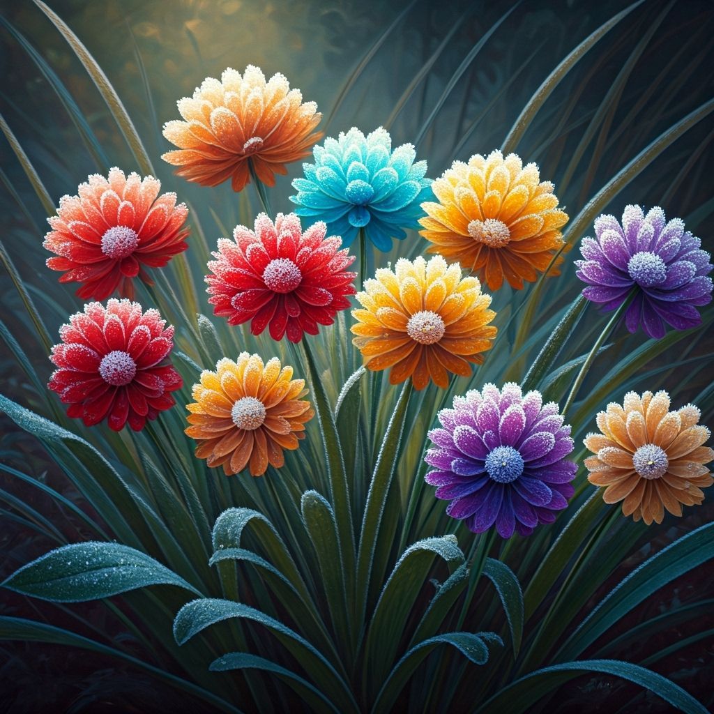 Frosted Flower Bed Oil Painting in Tonalist Style