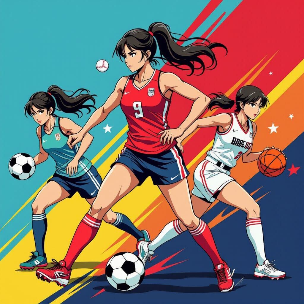 Women's Sports Poster with Striking Poses and Colors