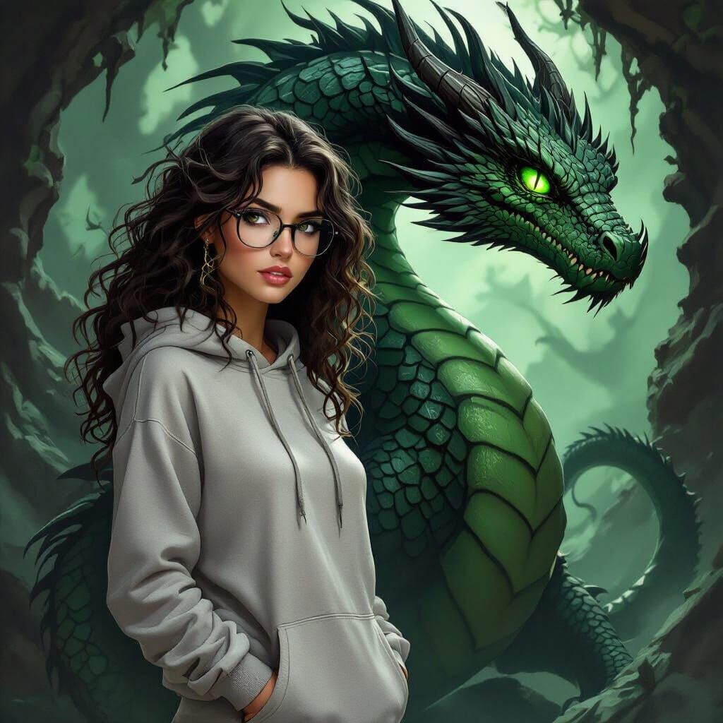 Woman With Serpent Dragon in Dark Fantasy Art Style