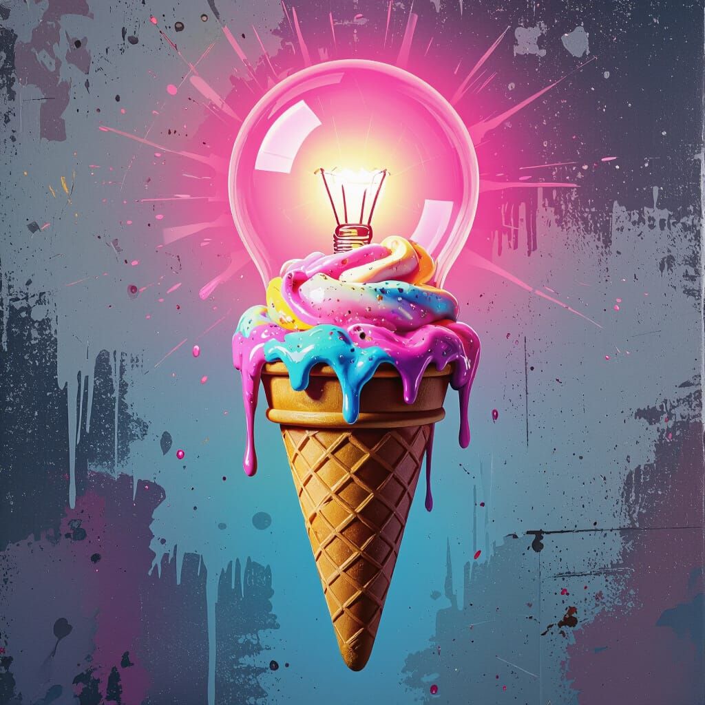 Ice Cream Light Bulb in Graffiti Art Style