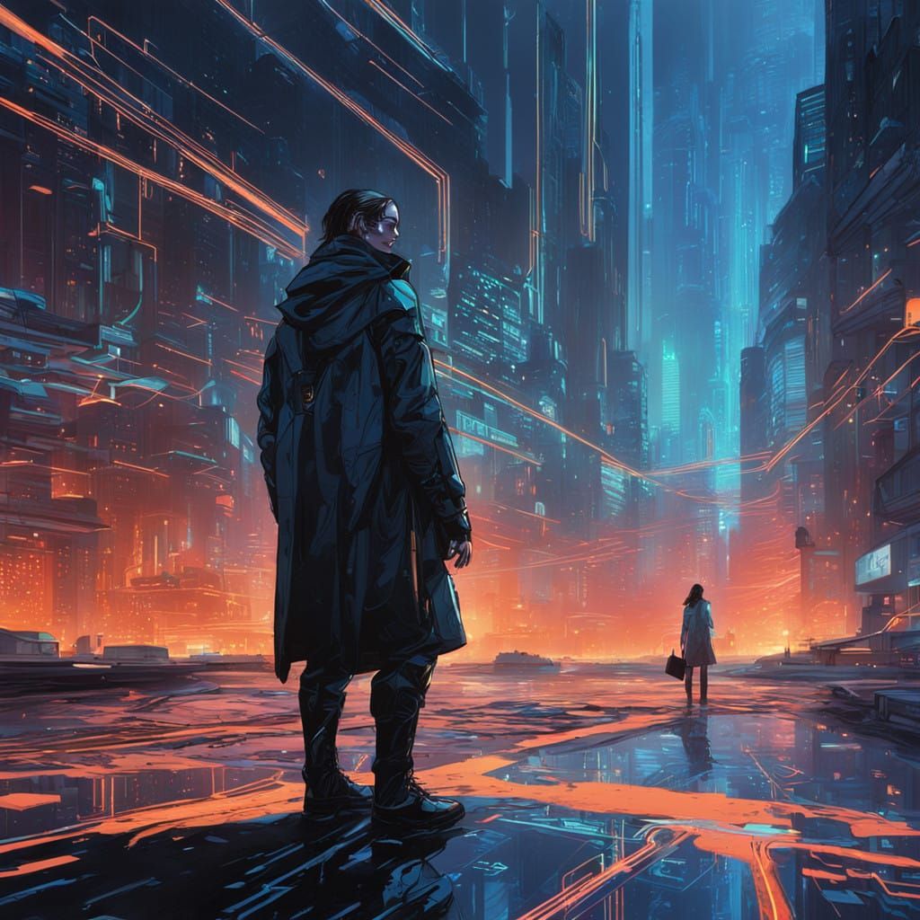 Futuristic Metropolis at Dusk in Neon Digital Style