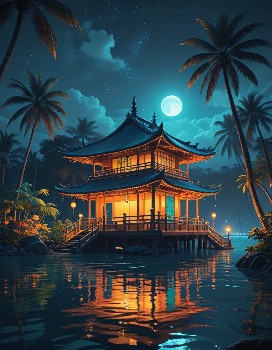 Tropical Island Pavilion in Anime Style