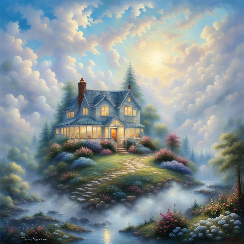 Ethereal White Clouds in Blue Sky, Fantasy Art