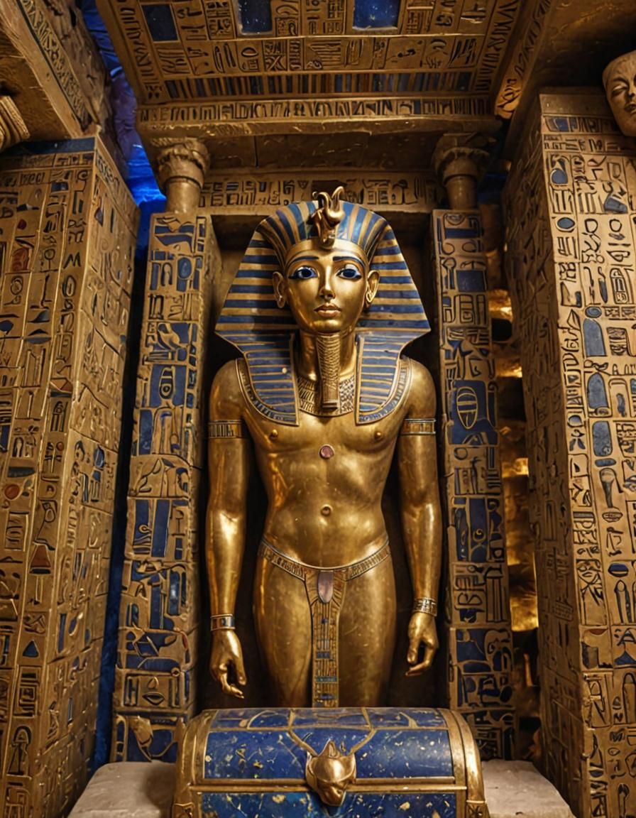 Golden Sarcophagus in Ancient Egyptian Temple, Hyperrealisti...