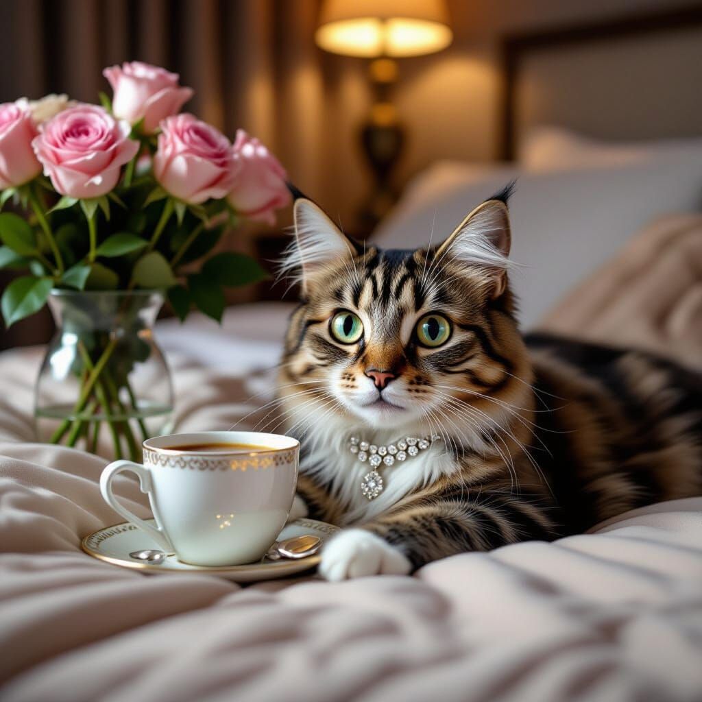 Jeweled Cat Lounging in Italian Flat