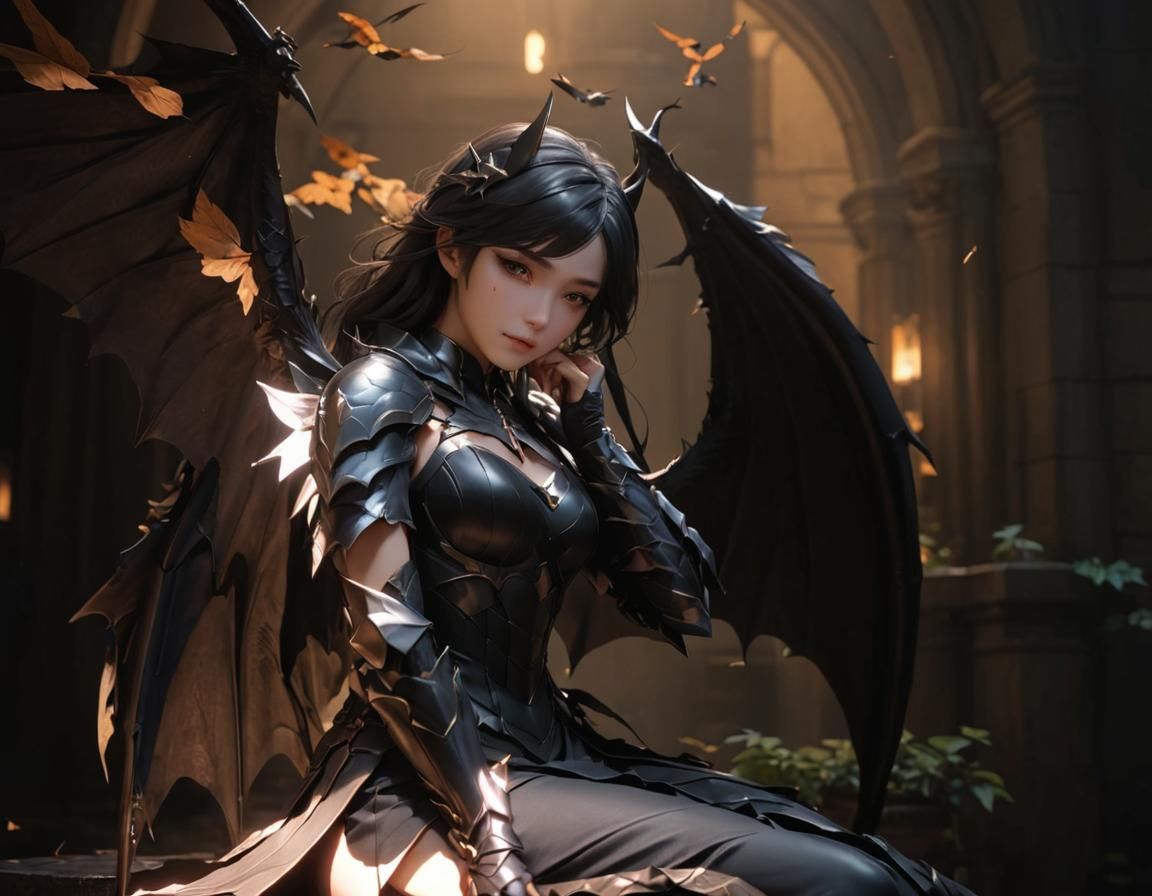Winged Woman with Bat Wings in 3D Anime Art