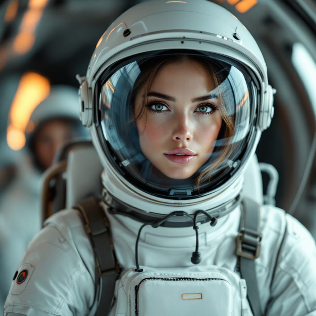 Attractive Female Astronaut in Spaceship, Photorealistic