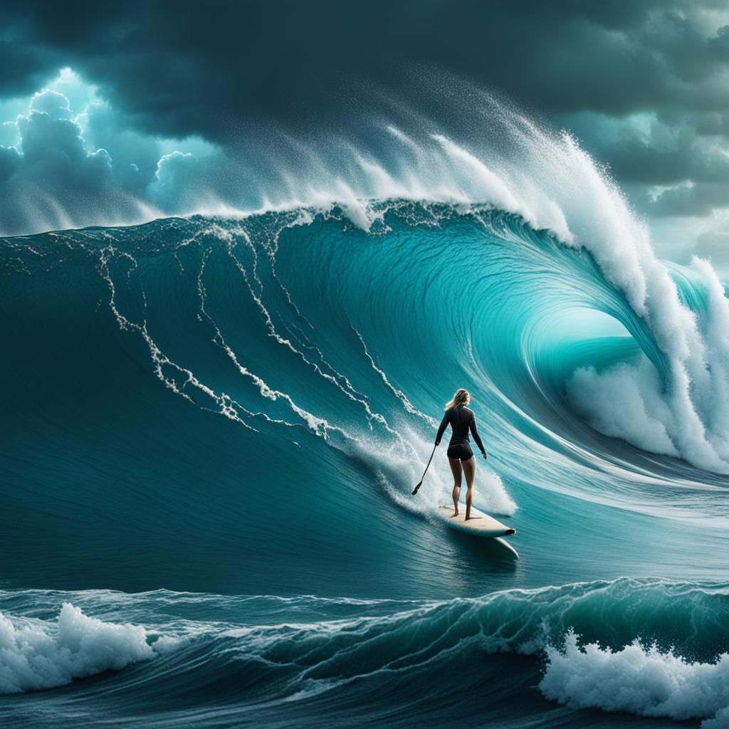 Surfer Girl Rides Epic Tsunami Wave