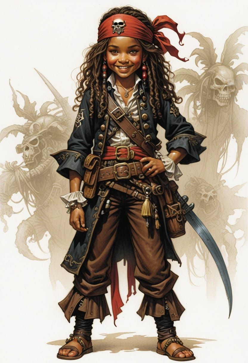 Young Pirate Maiden in Vibrant Fantasy Illustration