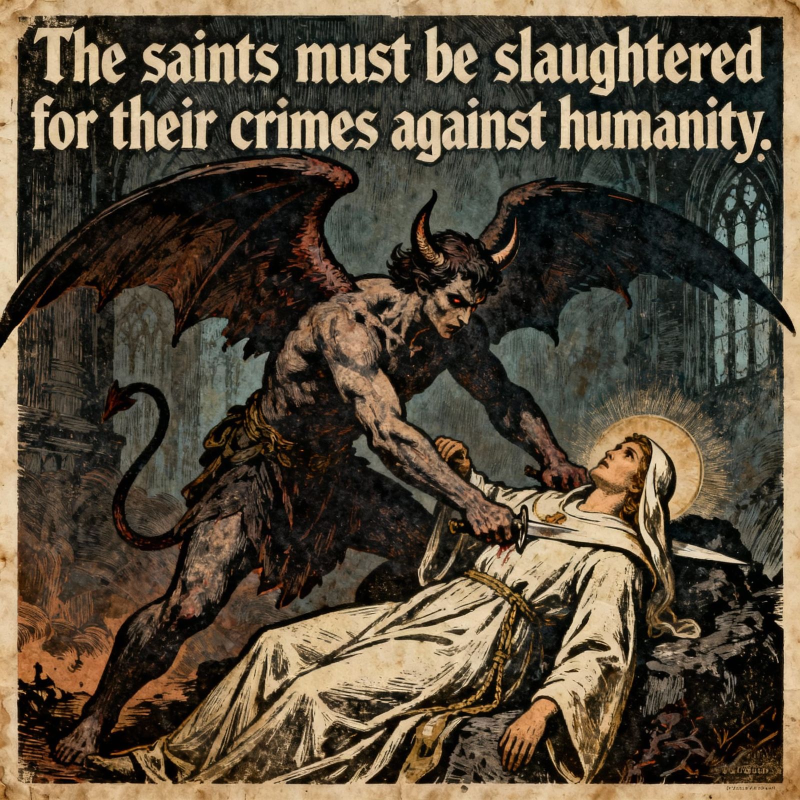 Gothic Flyer: Lucifer Slays Saint in Vintage Style